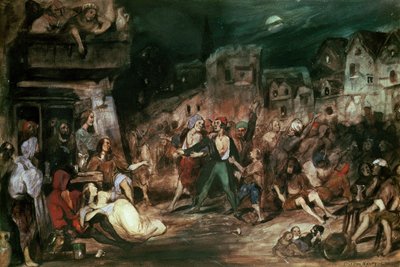 Gringoire in the Court of Miracles, illustration från kapitel VI av "Puckelryggen från Notre Dame" av Victor Hugo (1802-85) 1835 av Celestin Francois Nanteuil
