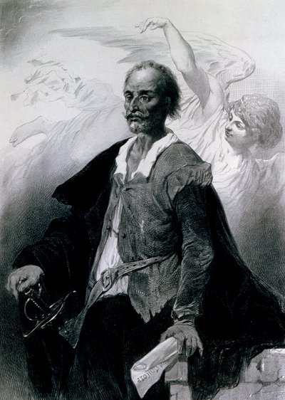 Porträtt av Miguel de Cervantes Saavedra (Alcala de Henares av Celestin Francois Nanteuil