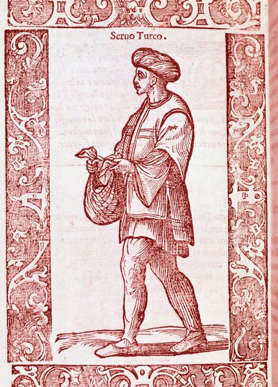 "Turkisk livegenkostym" från "" Av gamla och moderna vanor "1590 (gravyr) av Cesare (after) Vecellio