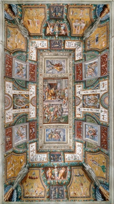 Pier Maria Rossi har äran av Sankt Mikaels Orden, Vy över taket på Sala delle Gesta Rossiane, Rocca dei Rossi, San Secondo, Parma, Italien, ca 1570 (fresk) av Cesare and Jacopo Bertoia and others Baglione