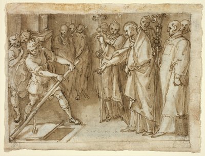 Saint Charles Borromeo övervakar öppningen av en krypt av Cesare Nebbia