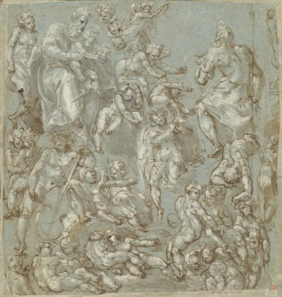 Saint Joseph och Kristusbarnet med änglar och Putti av Cesare Pollini