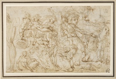 Ark med figurstudier, c. 1600 (bläck och tvätt, penna, krita på lagt papper) av Cesare Pollini