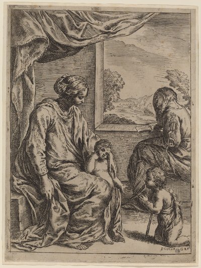 Den heliga familjen med Johannes Döparen av Cesare Roberti, after Simone Cantarini