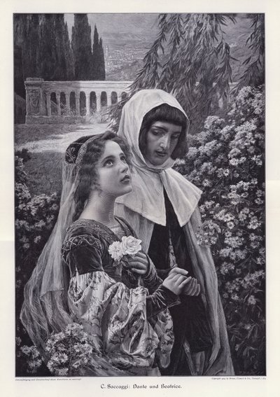 Dante och Beatrice (gravyr) av Cesare Saccaggi