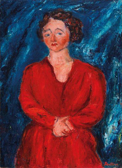 Kvinnan i rött på en blå bakgrund, ca 1928. av Chaim Soutine
