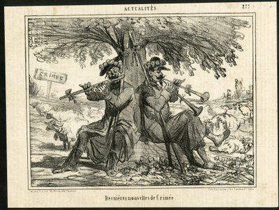 Illustration av Cham (1819-1879) i The Charivari - Senaste Krim-nyheterna - Krig, Musik, Crimee (Crimee War av Amédée de Noé