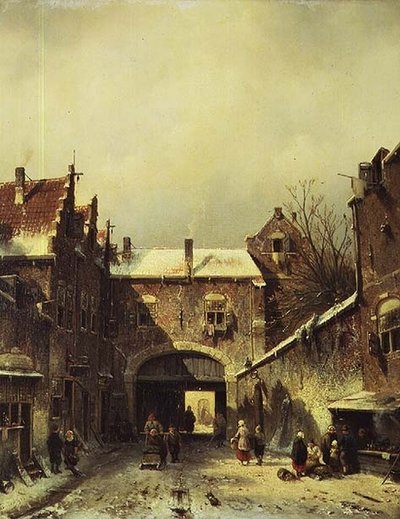En holländsk stad på vintern av Charles Henri Joseph Leickert