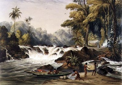 Julkatarakt på floden Berbice, från "Views in the Interior of Guyana", graverad av Paul Gauci (fl.1834-67) pub. av Ackermann av Charles (after) Bentley