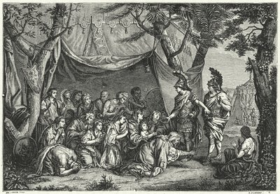 Drottningarna av Persien vid Alexanders fötter (gravyr) av Charles (after) Le Brun