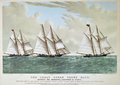 Great Ocean Yacht Race 1866 mellan Henrietta, Vesta & Fleetwing, utgiven av Currier & Ives av Charles (after) Parsons