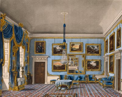 Blå sammetssal, gravyr av Daniel Havell (1785-1826), efter ritning av Charles Wild (1781-1835), ur The History of the Royal Residences. av Charles (after) Wild