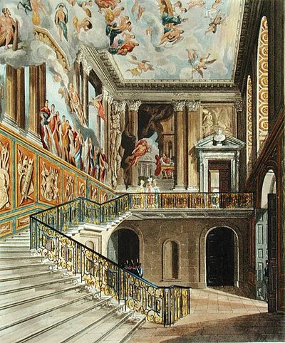 Den stora trappan vid Hampton Court Palace från Pynes 