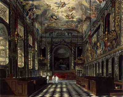 Det kungliga kapellet, Windsor Castle, från "Royal Residences", graverat av Thomas Sutherland (f.1785), pub. av William Henry Pyne (1769-1843) av Charles (after) Wild