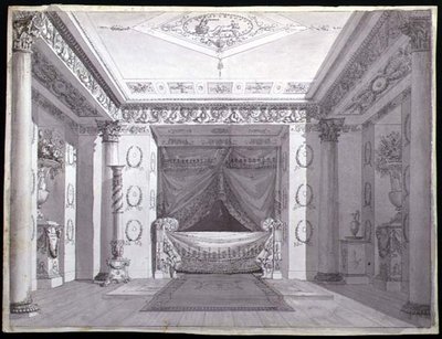 Design for an Empire Bedroom, c.1810 (penna & bläck och akvarell på papper) av Charles (attr. to) Percier