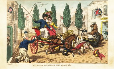 Midshipman Newcome kraschar sin spelning in i amiralens tvåhästars vagn i Gosport av Charles (c.1797 1850) (after) Williams