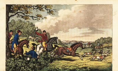 Midshipman Newcome faller in i en häck under rävjakt nära Bertram Hall av Charles (c.1797 1850) (after) Williams