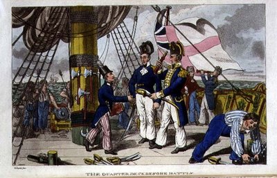 The Quarter Deck before Battle, tallrik från "The Adventures of Johnny Newcome in the Navy" av John Mitford (1782-1831) 1818 (litho) av Charles (c.1797 1850) (after) Williams