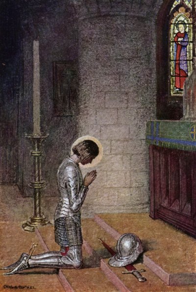 Joan of Arc: Before the Altar (färg litho) av Charles A. Buchel