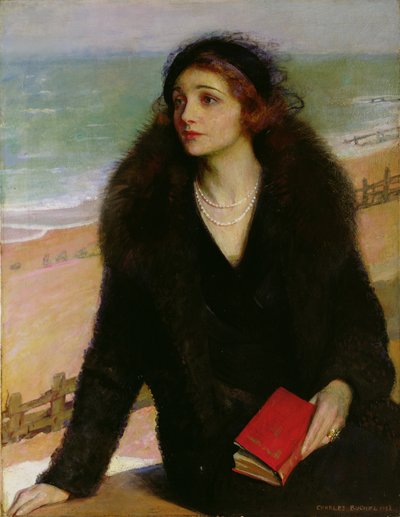 Porträtt av Ursula Bloom (1892-1984) på strandpromenaden vid Walton-on-the-Naze av Charles A. Buchel