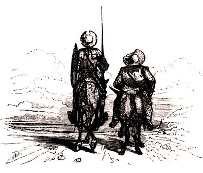 Don Quijote på sin häst, bredvid Sancho på sin åsna av Charles Albert d