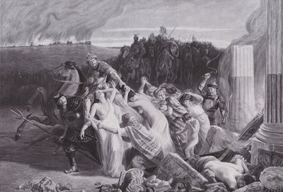 Galler bortförda av hunnerna (litho) av Charles Alexandre Coessin de la Fosse