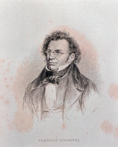 Porträtt av Franz Schubert (gravyr av Charles Alphonse Deblois