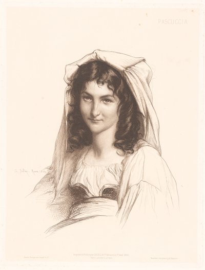 Porträtt av en italiensk kvinna Pascuccia (titel på objekt) Porträtt av italienska kvinnor (serietitel) av Charles Alphonse Paul Bellay