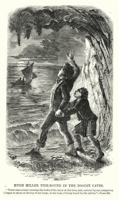 Hugh Miller tidvattnet i Doocot Caves (gravyr) av Charles Altamont Doyle