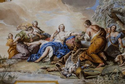 Resten av Diana bland nymfer, av Charles-Andre van Loo (1705-1765), fresk av Charles André van Loo