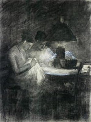 The Seamstresses (träkol och vitkrita) av Charles Angrand
