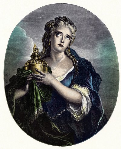 Adrienne Lecouvreur (1692-1730), fransk skådespelerska i rollen som "" Cornelia "" i "Mort de Pompee" av Pierre Corneille. av Charles Antoine (after) Coypel