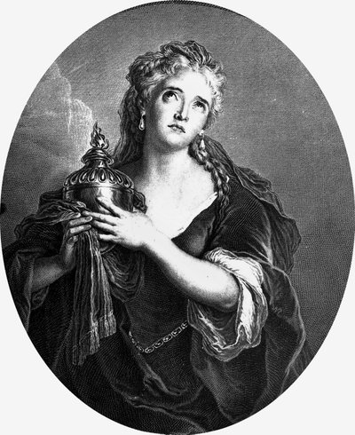 Adrienne Lecouvreur (1692-1730), fransk skådespelerska i rollen som "" Cornelia "" i "Mort de Pompee" av Pierre Corneille. av Charles Antoine (after) Coypel