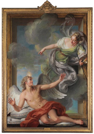 Målning Awakening Sleeping Genius av Charles Antoine Coypel