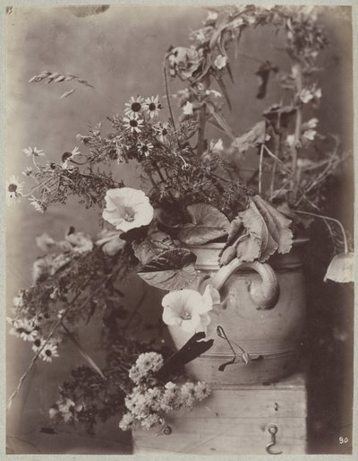 Blomstudie med en Kölnkruka på en låda av Charles Aubry (manner of)