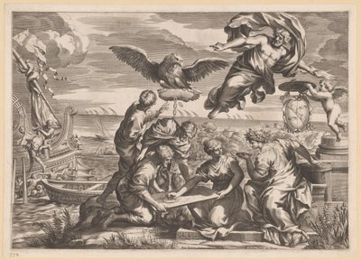 Allegori över den främmande regeln med Geografia och Jupiter av Charles Audran