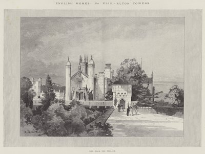 Engelska hem, Alton Towers, utsikt från terrassen av Charles Auguste Loye