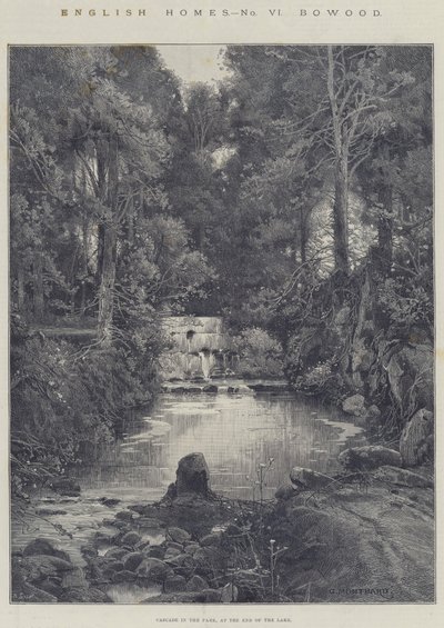English Homes, Bowood, Cascade in the Park, vid slutet av sjön av Charles Auguste Loye
