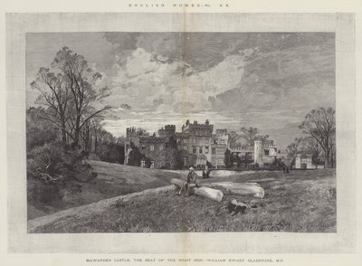 Hawarden Castle, högerns säte Hederade William Ewart Gladstone, MP av Charles Auguste Loye