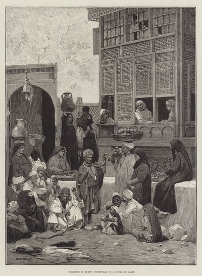 Skisser i Egypten, gården till ett hus i Kairo av Charles Auguste Loye