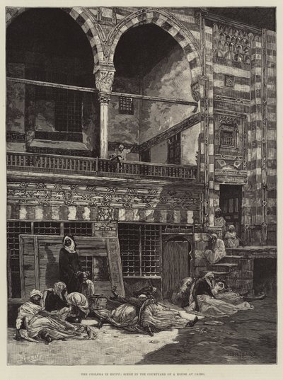 Koleran i Egypten, scen på gården till ett hus i Kairo av Charles Auguste Loye