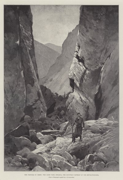 Problemet på Kreta, Chief Pass, Sphakia, Revolutionisternas bergsreträtt av Charles Auguste Loye