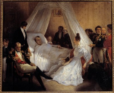 Kejsar Napoleon I (1769-1821) på sin dödsbädd 1821-05-05 på ön Saint Helene Målning av Charles Augustus Steuben (1788-1856) 1821 Sön. 0,37x0,45 m Ile d