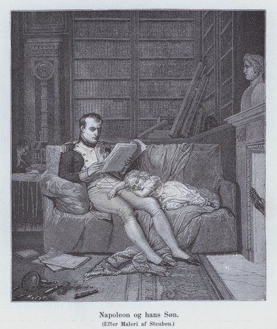Napoleon I och hans son (litho) av Charles Auguste Steuben