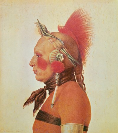 An Osage Warrior, ca 1804 (lito i färg) av Charles Balthazar Julien Févret de Saint Mémin