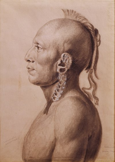 Cachasunghia, en Osage Warrior, 1806 (penna och kol på papper) av Charles Balthazar Julien Févret de Saint Mémin