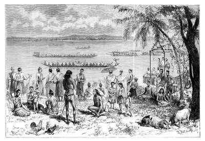 Båtkapplöpning på Mekong, 1895. av Charles Barbant