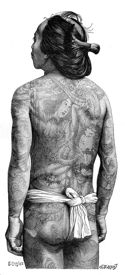 Japansk man med tatuerad rygg, 1895. av Charles Barbant