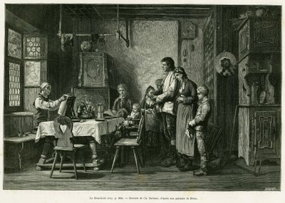 Benediciten. Barbantgravyr efter en målning av Brion, för att illustrera berättelsen A Through Alsace and Lorraine, av Charles Grad, tysk deputerad, 1884, i tour du monde 1886, regisserad av Edouard Charton (1807-1890), Hachette, Paris. av Charles Barbant