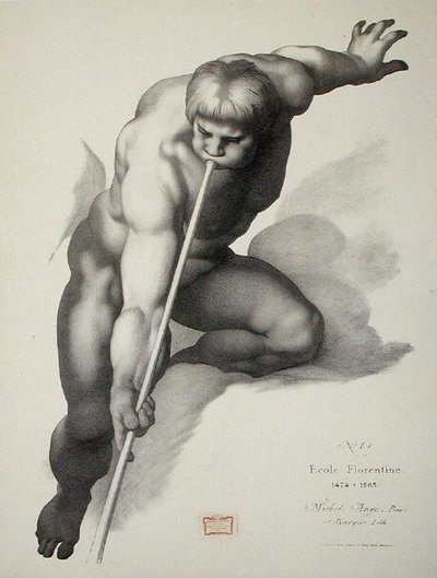 Ängel spelar på trumpeten, tallrik 1 från Cours de Dessin volym II: 